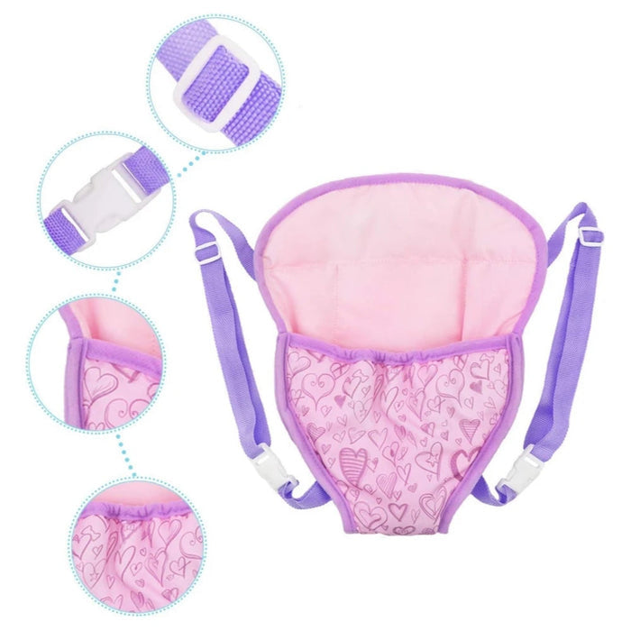 Bebê Conforto para Bonecas Reborn 43-45cm, em tecido resistente e cores vibrantes. Seguro para crianças 3-12 anos, perfeito para brincadeiras de cuidado e carinho!