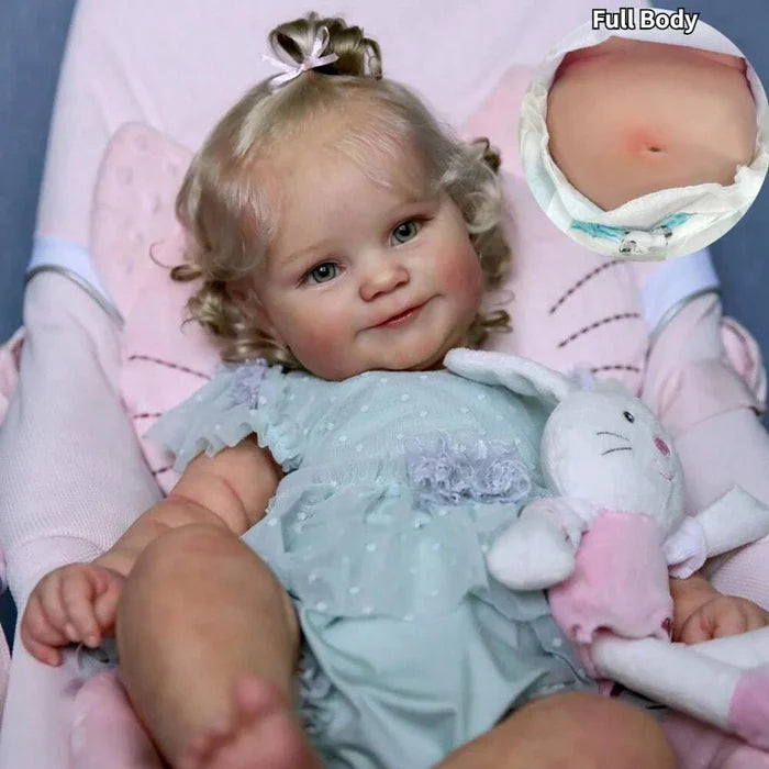 Bebê Reborn Clara 51cm, boneca realista de silicone com olhos vivos, cabelo fio a fio e acessórios. Perfeita para crianças 3+, traz magia e carinho às brincadeiras!