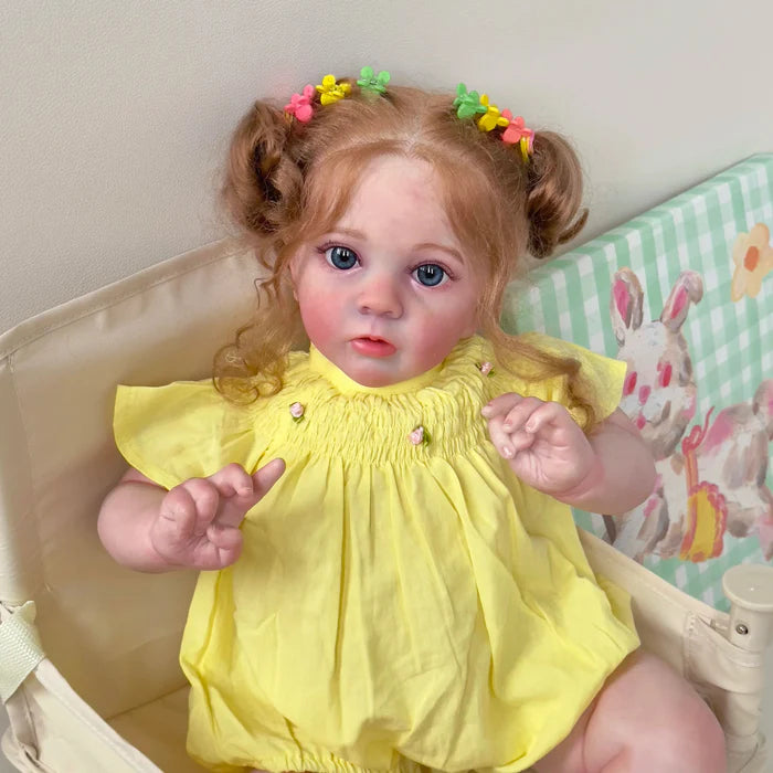 Bebê Reborn Giovana 60cm, boneca realista de silicone com corpo macio, olhos vivos, cabelo enraizado e acessórios. Perfeita para crianças 3+, cheia de ternura!