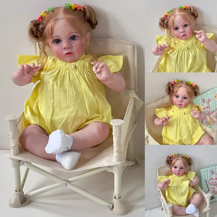 Bebê Reborn Giovana 60cm, boneca realista de silicone com corpo macio, olhos vivos, cabelo enraizado e acessórios. Perfeita para crianças 3+, cheia de ternura!