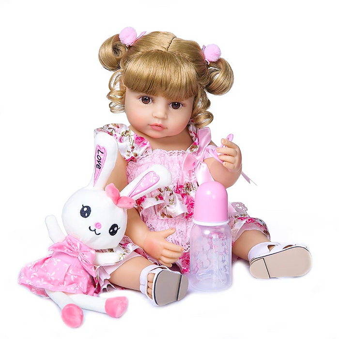 Bebê Reborn Helena 50cm, boneca realista de silicone macio com olhos vivos, roupa, chupeta e pelúcia. Perfeita para crianças 3+, estimula criatividade e carinho!