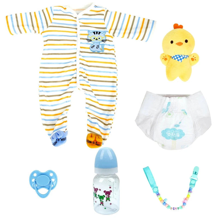 Bebê Reborn Isaac 48cm, boneco realista de silicone com olhos fechados, cabelo pintado e acessórios. Perfeito para crianças 3+, fomenta cuidado e imaginação!