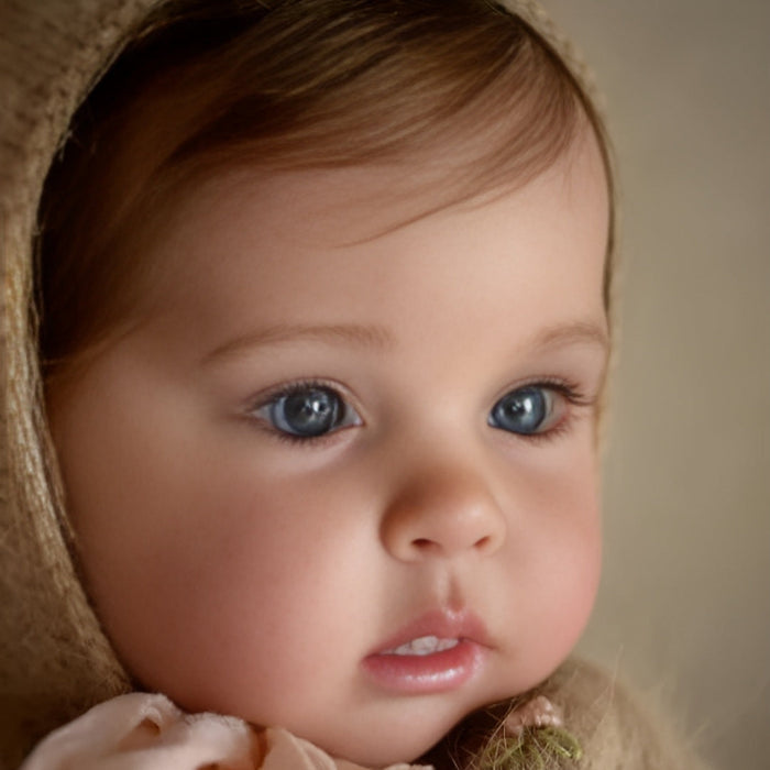 Bebê Reborn Heloísa 55cm, boneca realista com corpo macio, olhos vivos, cabelo fio a fio e acessórios. Perfeita para crianças 3+, traz magia e ternura às brincadeiras!
