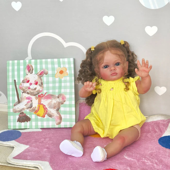 Bebê Reborn Luana 60cm, boneca realista com corpo macio, olhos vivos, cabelo enraizado e acessórios. Perfeita para crianças 3+, traz ternura às brincadeiras!