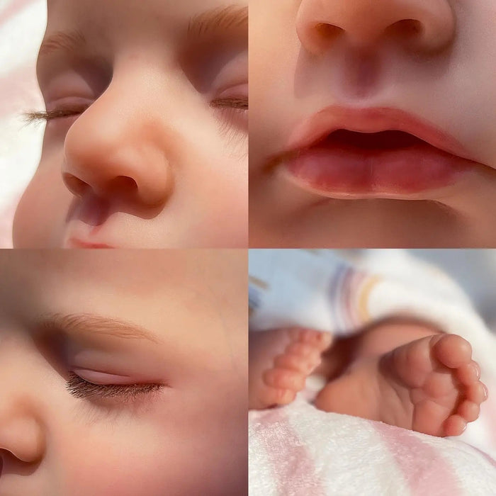 Bebê Reborn Rafaela 50cm, boneca realista com corpo macio, olhos vivos, cabelo enraizado e acessórios. Ideal para crianças 3+, estimula carinho e aprendizado!