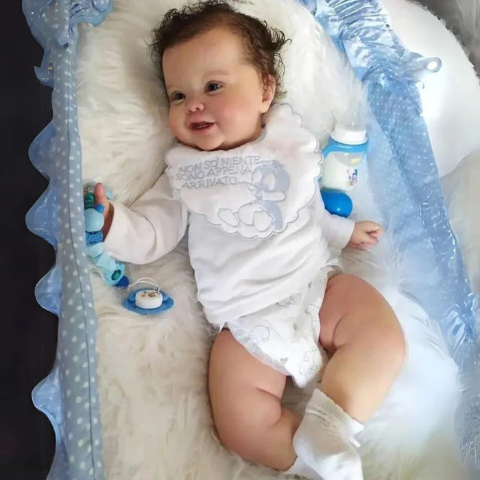 Bebê Reborn Talita 50cm, boneca realista com corpo macio, cabelo fio a fio e acessórios. Perfeita para crianças 3+, traz magia e ternura às brincadeiras!