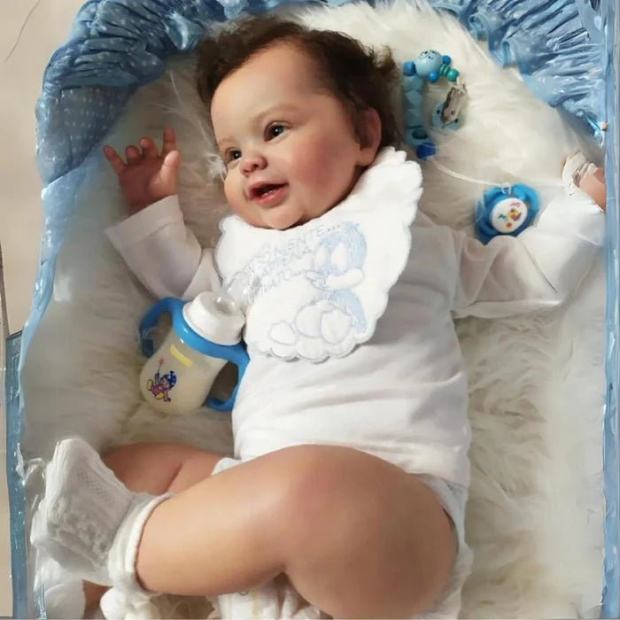 Bebê Reborn Talita 50cm, boneca realista com corpo macio, cabelo fio a fio e acessórios. Perfeita para crianças 3+, traz magia e ternura às brincadeiras!