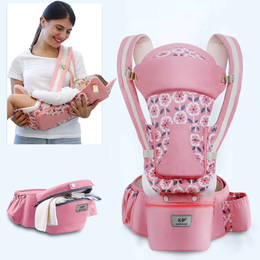 Canguru mochila ergonômica frontal para bebês com alças ajustáveis, tecido respirável e apoio correto para quadril e coluna.