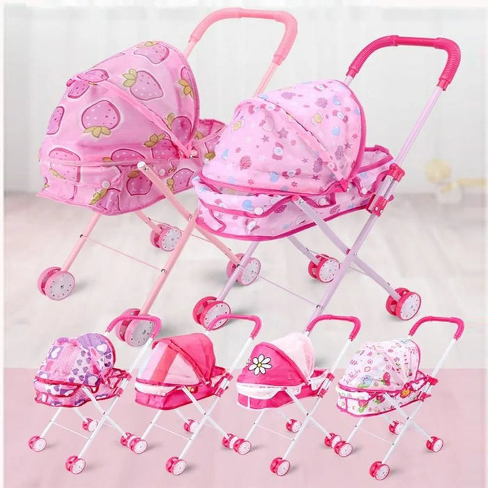 Carrinho de Bebê Reborn Lady, 26x48x54cm, para bonecas até 35cm. Design realista, plástico e metal, cores variadas, perfeito para crianças 3+ em brincadeiras de cuidado!