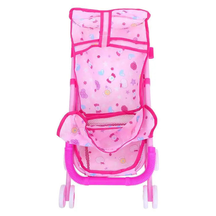 Carrinho de Bonecas Rosa com Cesta, em plástico e pano, 52cm, leve e dobrável. Para crianças 3+, com alça ergonômica, ideal para bonecas e acessórios, super charmoso!