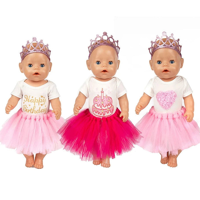 Conjunto Encantado de Roupas para Bebê Reborn 45cm, vestido de tule rosa e coroa brilhante. Tecido macio, para crianças 3+, perfeito para bonecas reborn e coleções!
