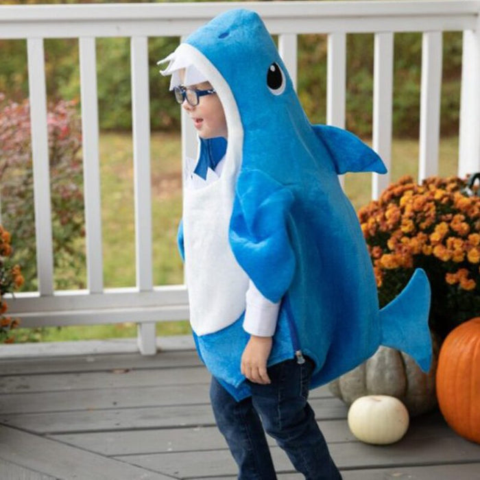 Fantasia Baby Shark Infantil, em poliéster, perfeita para crianças em aventuras mágicas. Ideal para festas e brincadeiras, combina estilo e imaginação com qualidade!