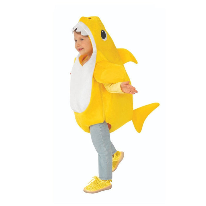 Fantasia Baby Shark Infantil, em poliéster, perfeita para crianças em aventuras mágicas. Ideal para festas e brincadeiras, combina estilo e imaginação com qualidade!