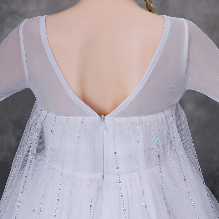 Fantasia Elsa com vestido e acessórios (coroa, varinha, cabelo, luva, joias), em cetim, algodão, poliéster e malha. Perfeita para crianças, combina magia e conforto!