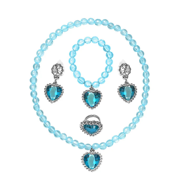 Fantasia Elsa com vestido e acessórios (coroa, varinha, cabelo, luva, joias), em cetim, algodão, poliéster e malha. Perfeita para crianças, combina magia e conforto!