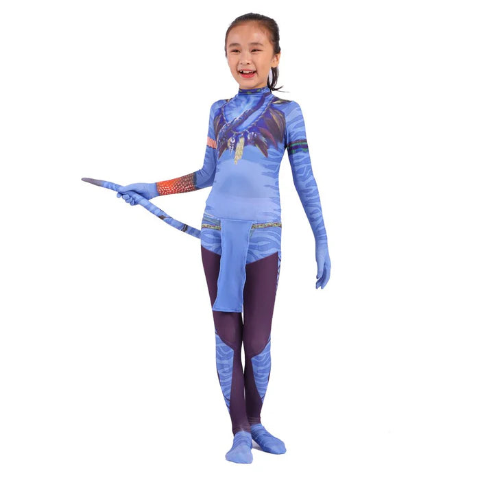 Fantasia Infantil Avatar em poliéster e elastano, perfeita para crianças. Ideal para festas e brincadeiras, traz o estilo mágico do mundo Avatar com conforto e charme!