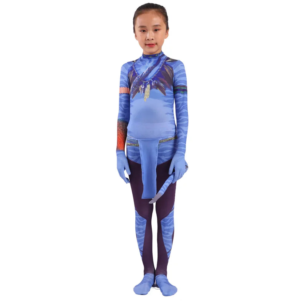 Fantasia Infantil Avatar em poliéster e elastano, perfeita para crianças. Ideal para festas e brincadeiras, traz o estilo mágico do mundo Avatar com conforto e charme!