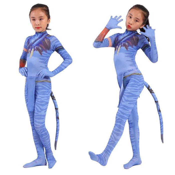 Fantasia Infantil Avatar em poliéster e elastano, perfeita para crianças. Ideal para festas e brincadeiras, traz o estilo mágico do mundo Avatar com conforto e charme!
