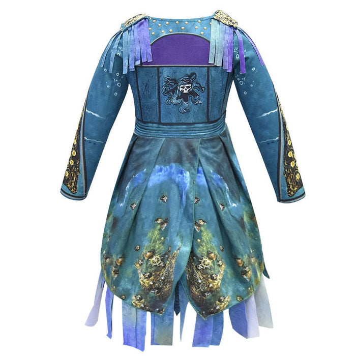 Fantasia Infantil Bertha Maleficent Descendentes 3 com vestido, chapéu e luva, em poliéster. Perfeita para crianças, combina magia e conforto em aventuras encantadas!