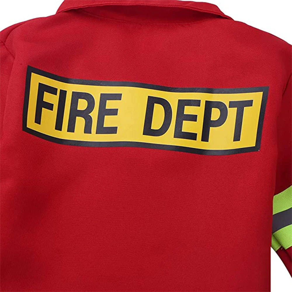 Fantasia Infantil Bombeiro Especial com acessórios, em poliéster. Perfeita para crianças, combina aventuras mágicas e conforto, ideal para brincadeiras e festas!