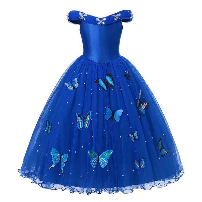 Fantasia Infantil Cinderela Baile Real com vestido, coroa, varinha, colar e luva, em algodão, tule, poliéster e elastano. Perfeita para crianças em aventuras mágicas!
