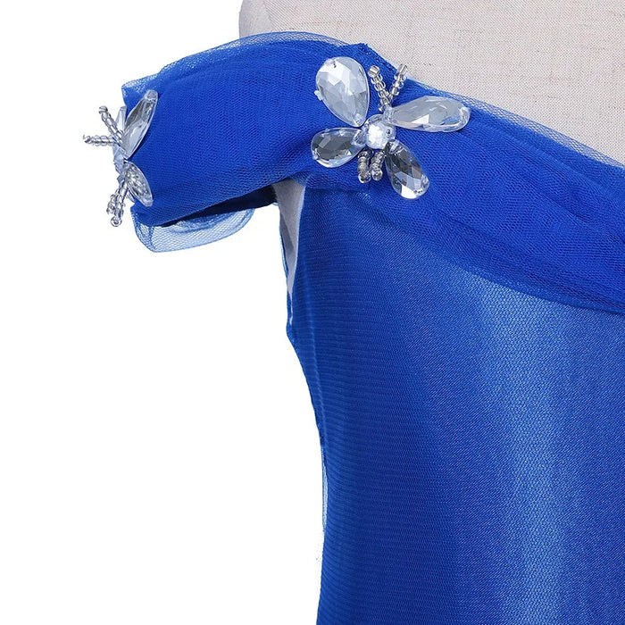 Fantasia Infantil Cinderela Baile Real com vestido, coroa, varinha, colar e luva, em algodão, tule, poliéster e elastano. Perfeita para crianças em aventuras mágicas!
