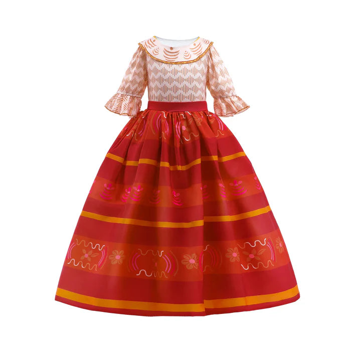 Fantasia Infantil Dolores Clássico Encanto com vestido, varinha, coroa e luva, em poliéster e viscose. Perfeita para crianças, combina magia e conforto em aventuras!