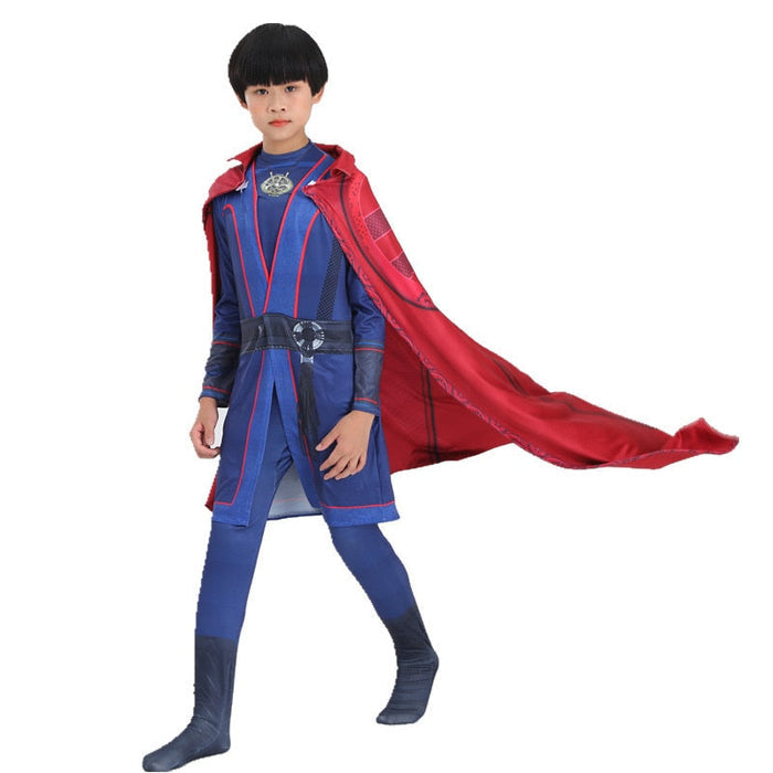 Fantasia Infantil Doutor Estranho em poliéster e elastano. Perfeita para crianças, ideal para festas e brincadeiras, com estilo mágico de super-herói confortável!