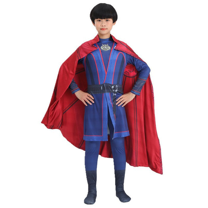 Fantasia Infantil Doutor Estranho em poliéster e elastano. Perfeita para crianças, ideal para festas e brincadeiras, com estilo mágico de super-herói confortável!