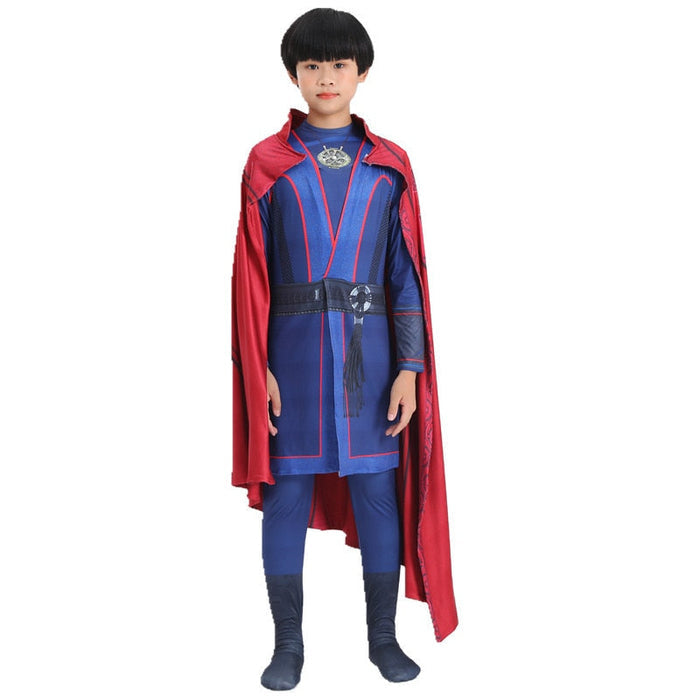 Fantasia Infantil Doutor Estranho em poliéster e elastano. Perfeita para crianças, ideal para festas e brincadeiras, com estilo mágico de super-herói confortável!