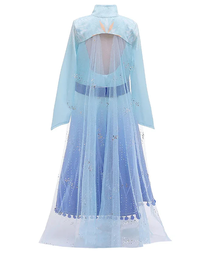 Fantasia Infantil Elsa Frozen Premium com vestido, coroa, varinha, cabelo e luva, em algodão e poliéster. Perfeita para crianças, combina magia e conforto em aventuras!
