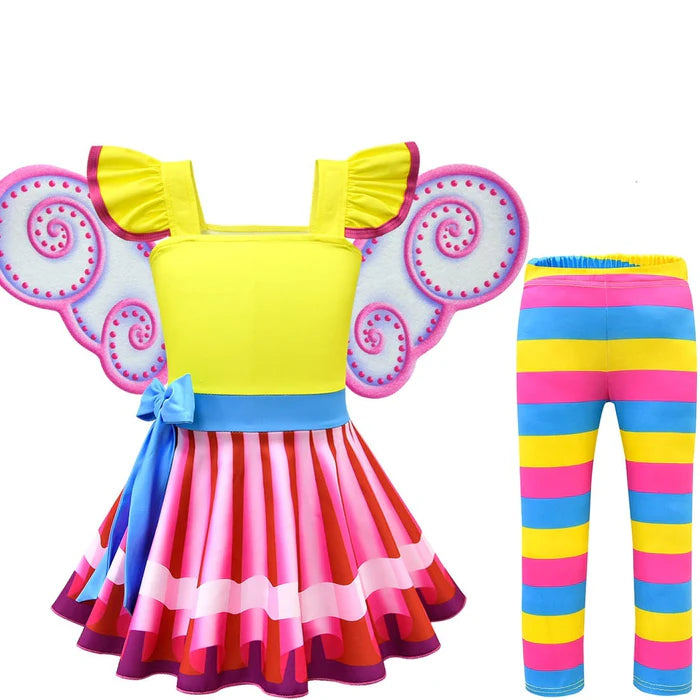 Fantasia Infantil Fancy Nancy Clancy com vestido e calça, em poliéster e algodão. Perfeita para crianças em festas e eventos, com design autêntico e fashion da personagem!