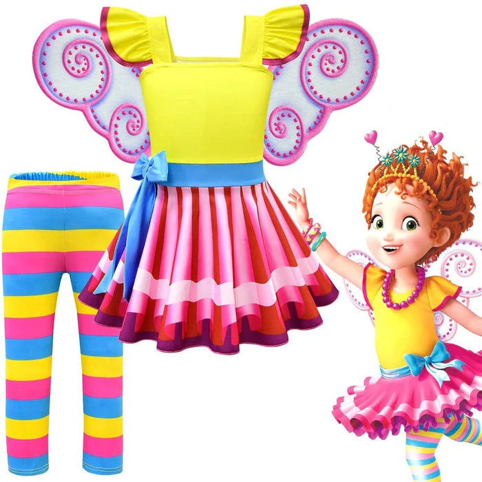 Fantasia Infantil Fancy Nancy Clancy com vestido e calça, em poliéster e algodão. Perfeita para crianças em festas e eventos, com design autêntico e fashion da personagem!