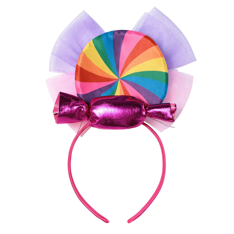 Fantasia Infantil Mágica de Doce com vestido e tiara, em poliéster e algodão. Perfeita para crianças, combina conforto e estilo em brincadeiras e festas mágicas!