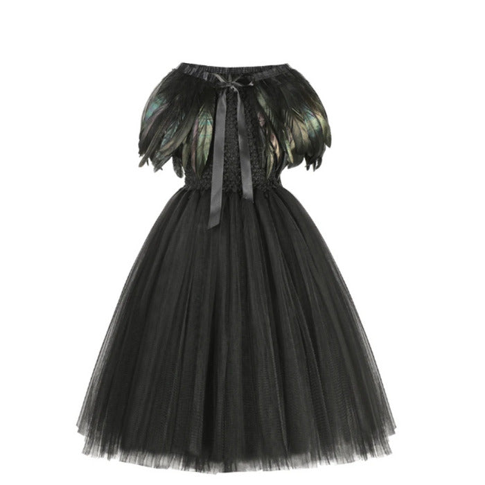 Fantasia Infantil Malévola Encantada com vestido, asas e tiara, em algodão e nylon. Perfeita para crianças em festas, com design autêntico da vilã cheia de magia!