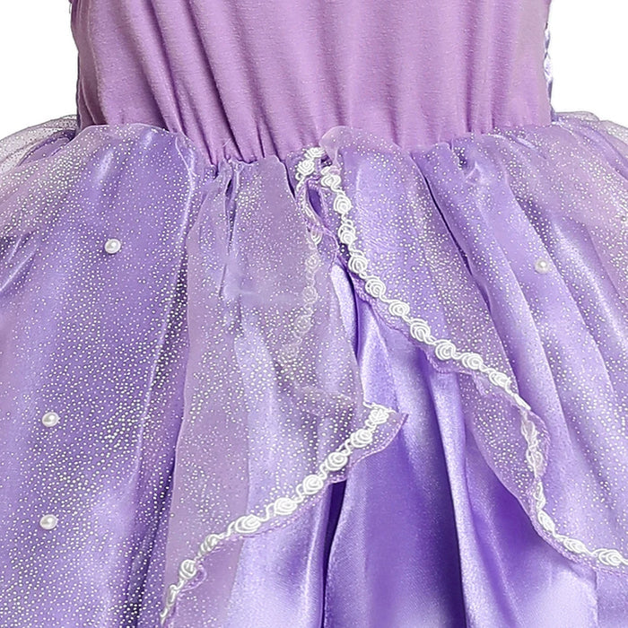 Fantasia Infantil Princesinha Sofia com vestido, coroa, luvas e varinha, em algodão e poliéster. Perfeita para crianças em festas e brincadeiras com charme de realeza!