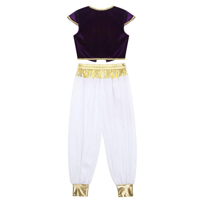 Fantasia Infantil Príncipe Aladdin em poliéster, perfeita para crianças. Ideal para festas e brincadeiras, traz o estilo mágico do herói de Agrabah com conforto!