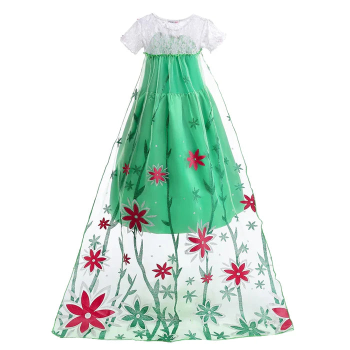 Fantasia Infantil Rainha Elsa Frozen com vestido, coroa, luvas, varinha e joias, em algodão, cotton e voil. Perfeita para crianças em festas e eventos com estilo mágico!