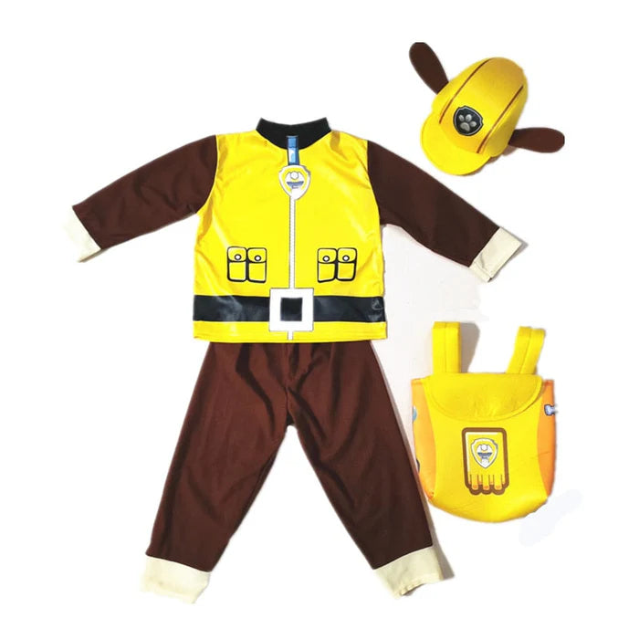 Fantasia Infantil Rubble Patrulha Canina com mochila, boné, blusa e calça, em poliéster. Perfeita para crianças em festas, com design mágico da Patrulha Canina!