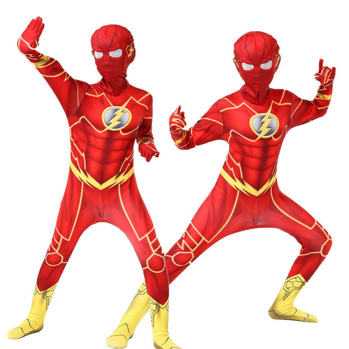 Fantasia Infantil Super Velocidade Flash com roupa e máscara, em poliéster. Perfeita para crianças, combina aventuras mágicas e qualidade em brincadeiras e festas!