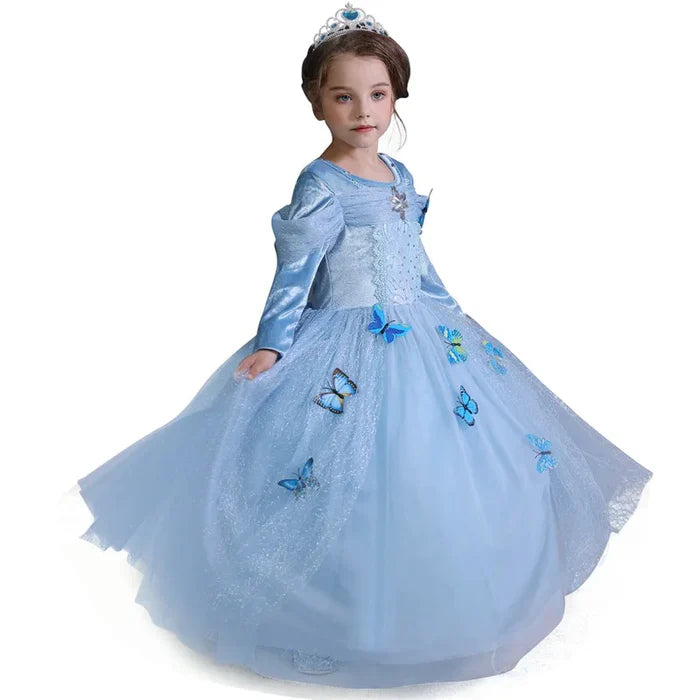 Fantasia Infantil Cinderela Baile Real com vestido, varinha, luva e coroa, em poliéster e viscose. Perfeita para crianças em festas e eventos com magia de conto de fadas!