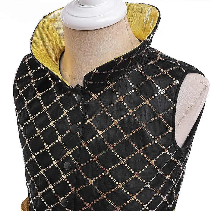 Fantasia Infantil Vestido Faísca Elementos, em poliéster, malha e cetim. Perfeita para crianças, ideal para brincadeiras e festas com estilo mágico de Elementos!