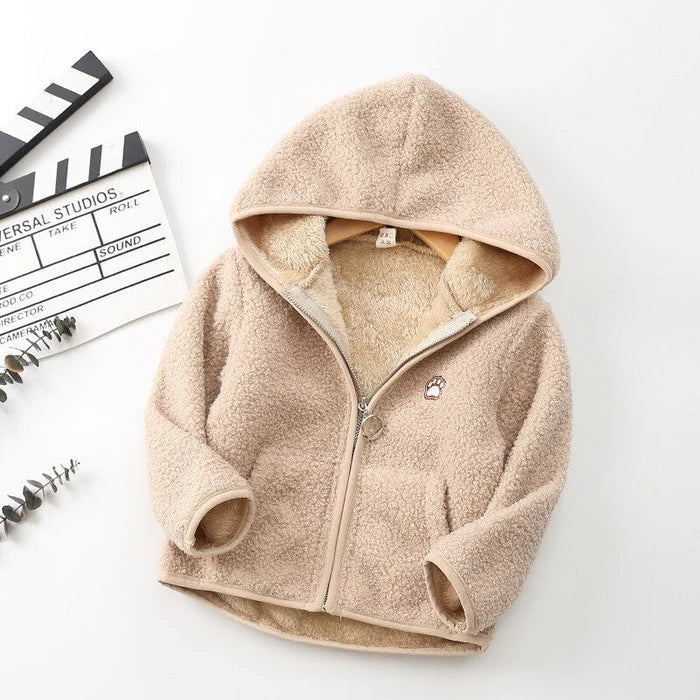 Jaqueta Infantil em Algodão com Capuz, quente e estilosa, com forro de pelúcia e isolamento térmico. Perfeita para crianças no inverno, confortável e durável!