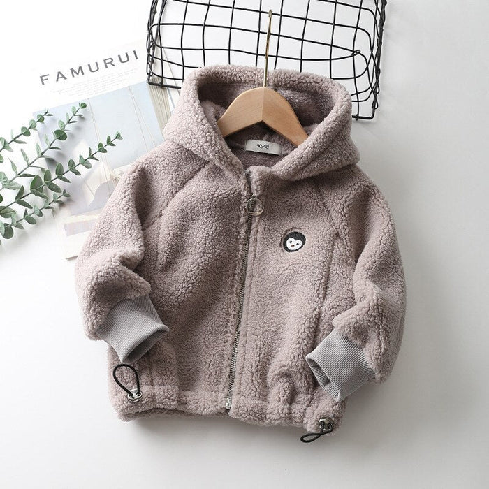 Jaqueta Infantil em Algodão com Capuz, quente e estilosa, com forro de pelúcia e isolamento térmico. Perfeita para crianças no inverno, confortável e durável!