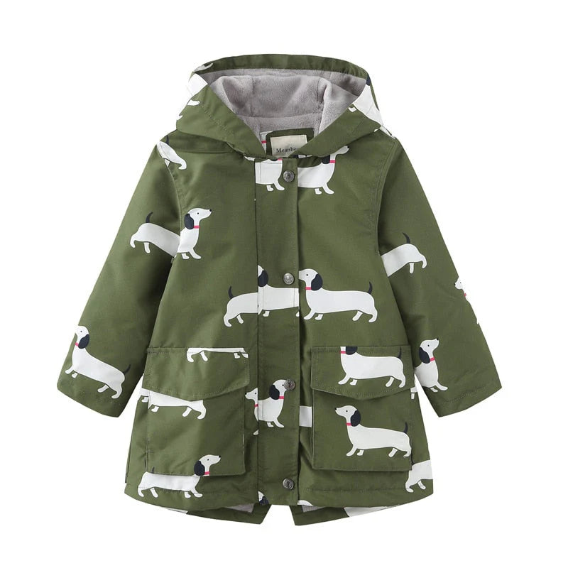 Jaqueta Infantil Estampada com Capuz Unissex, quente e estilosa, com forro de pelúcia e isolamento térmico. Perfeita para crianças no inverno, em poliéster e algodão!