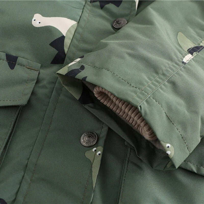Jaqueta Infantil Estampada com Capuz Unissex, quente e estilosa, com forro de pelúcia e isolamento térmico. Perfeita para crianças no inverno, em poliéster e algodão!