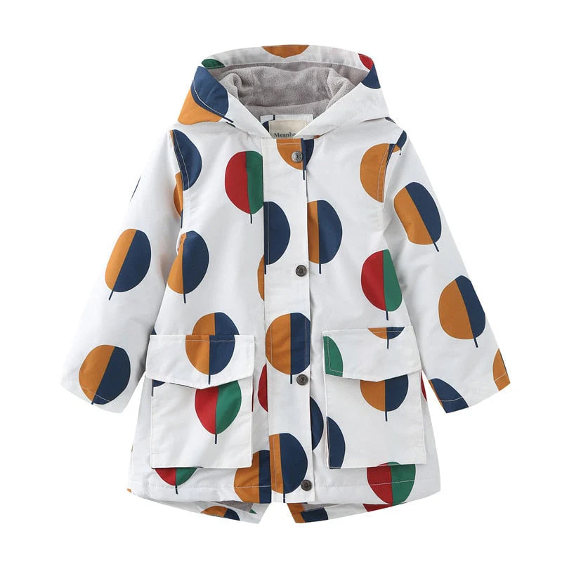 Jaqueta Infantil Estampada com Capuz Unissex, quente e estilosa, com forro de pelúcia e isolamento térmico. Perfeita para crianças no inverno, em poliéster e algodão!