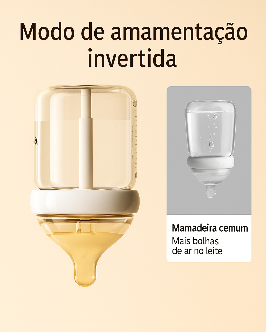 Mamadeira Yeselino 6ª Geração em vidro, anticólica, com bico de silicone e design seguro para bebês de 0 a 6 meses.