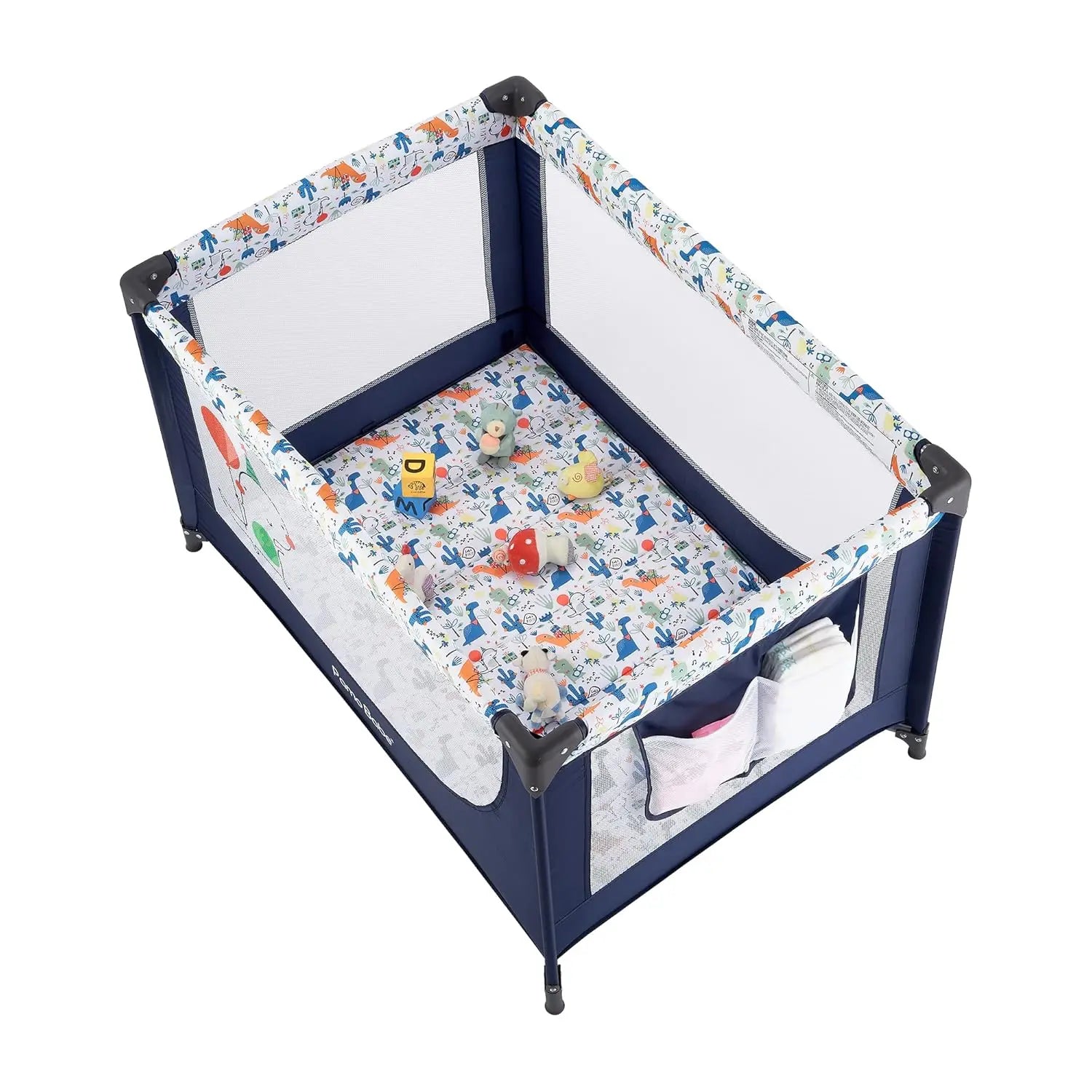 Moisés portátil dobrável com colchão removível, estrutura leve e laterais em malha respirável. Ideal para viagens com conforto e segurança para o bebê.