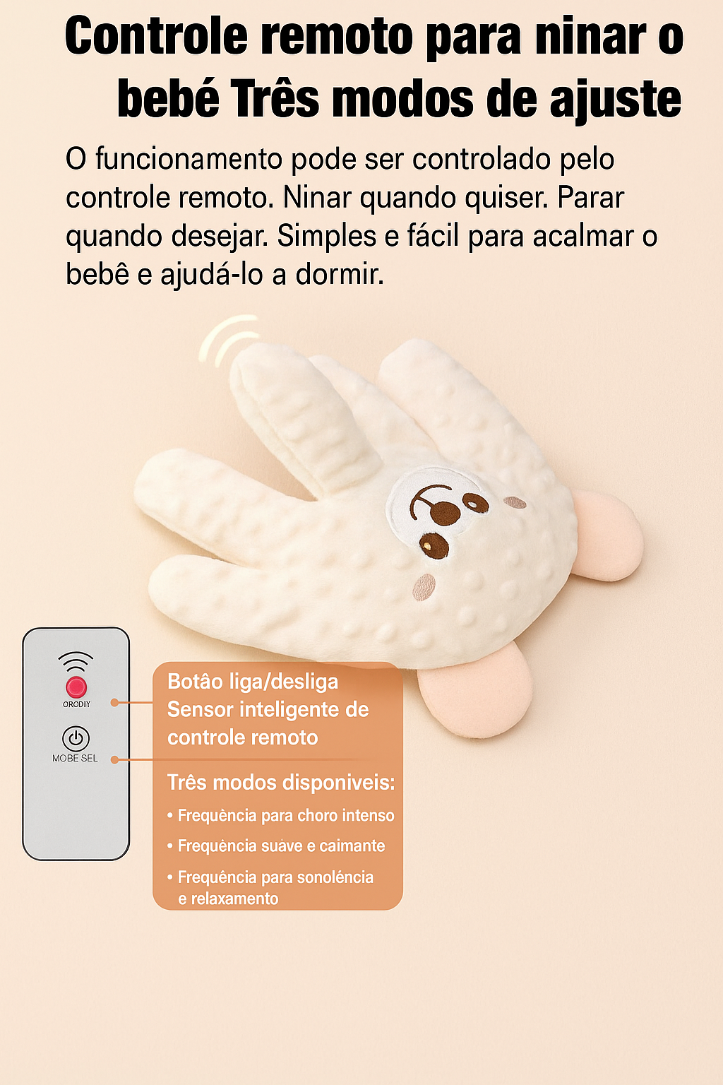 Travesseiro calmante automático para bebês de 0 a 3 anos com vibração suave, macio e anatômico, ideal para um sono tranquilo e seguro.